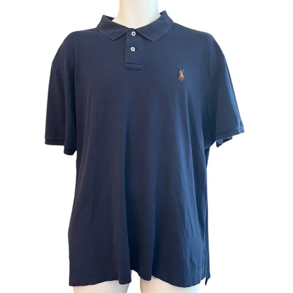 POLO Ralph Lauren Mens XXL Pima Cotton Soft Touch Navy Blue Polo Golf Shirt